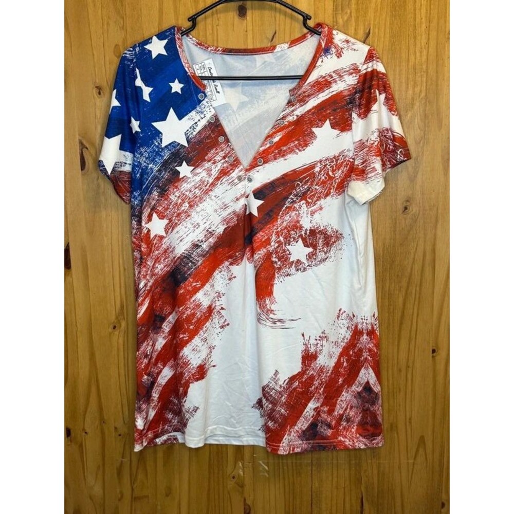 Red white and blue v-neck tee (Women’s Large)